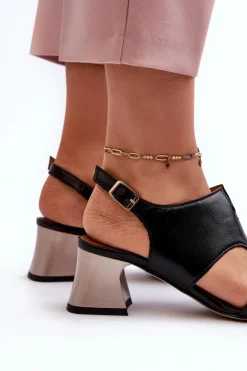 Maciejka Sandały Na Obcasie*Sandały Damskie Skórzane Na Obcasie 06566-01 Czarne