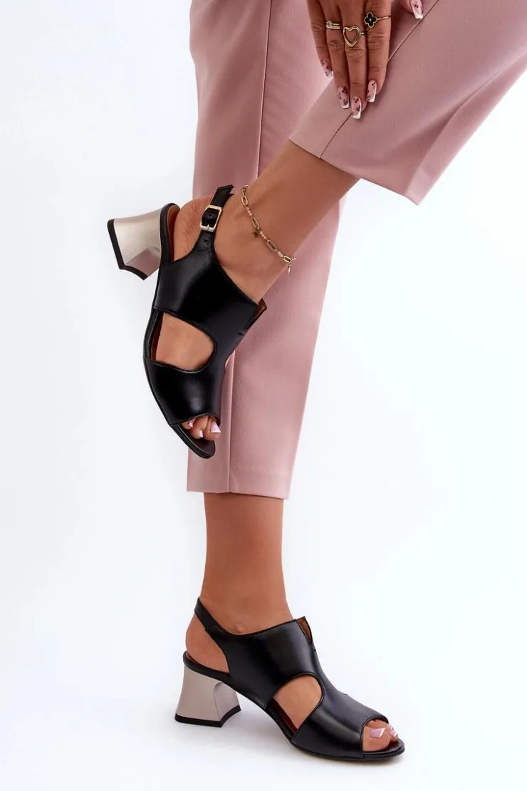 Maciejka Sandały Na Obcasie*Sandały Damskie Skórzane Na Obcasie 06566-01 Czarne