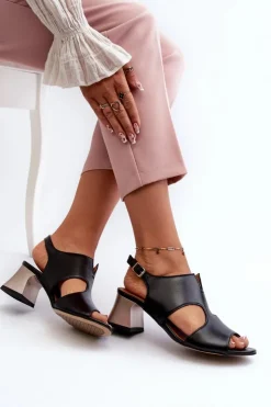Maciejka Sandały Na Obcasie*Sandały Damskie Skórzane Na Obcasie 06566-01 Czarne
