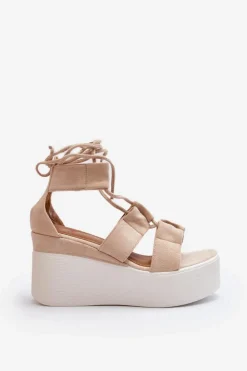 New Boto Sandały Damskie Wiązane Beżowe Helavi