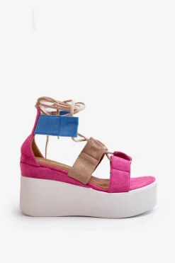 Boto Sandały Na Koturnie*Sandały Damskie Wiązane Fuksja Helavi