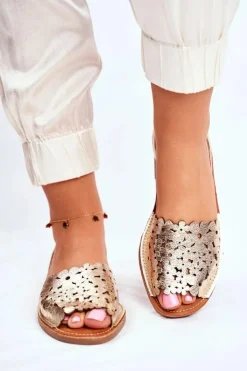 Evento Sandały Damskie Wsuwane Złote I Like Summer