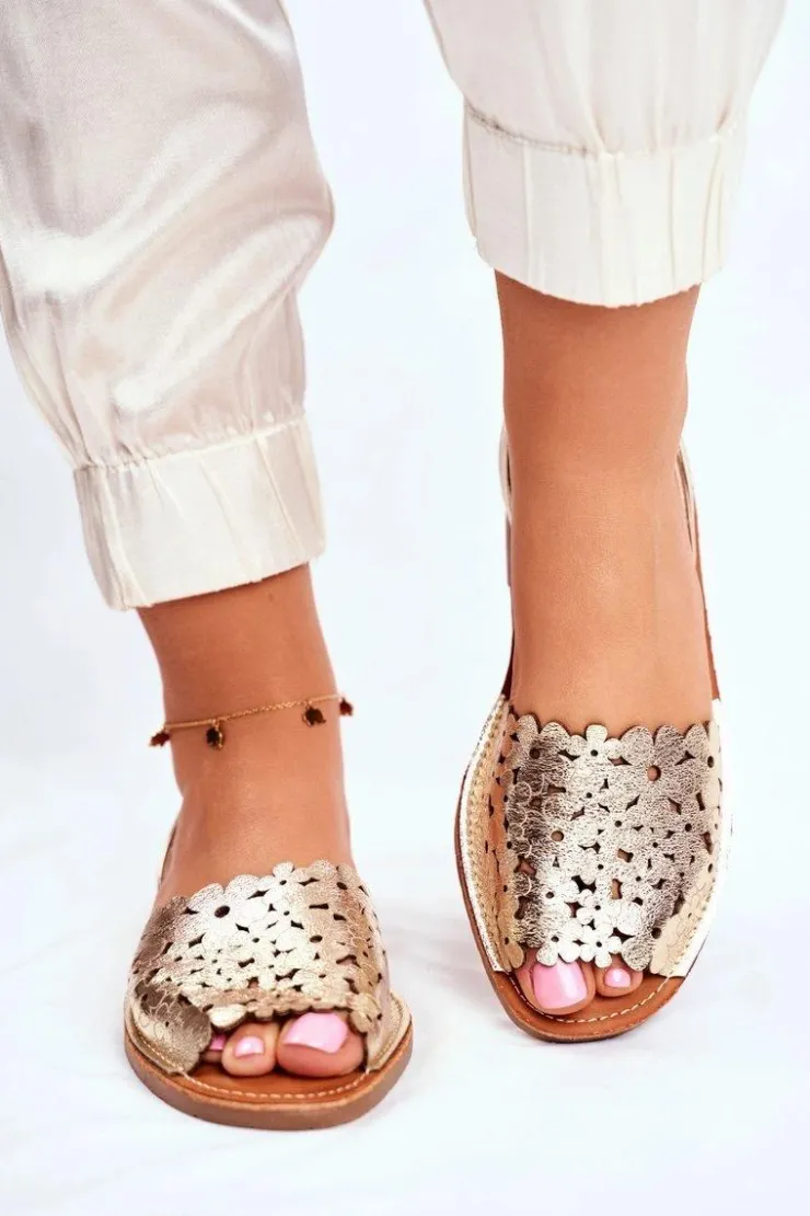 Evento Sandały Damskie Wsuwane Złote I Like Summer