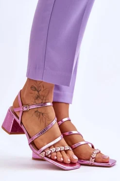 Boto Sandały Na Obcasie*Sandały Damskie Wzór Skóry Węża Fioletowe Amorio