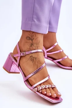 Boto Sandały Na Obcasie*Sandały Damskie Wzór Skóry Węża Fioletowe Amorio