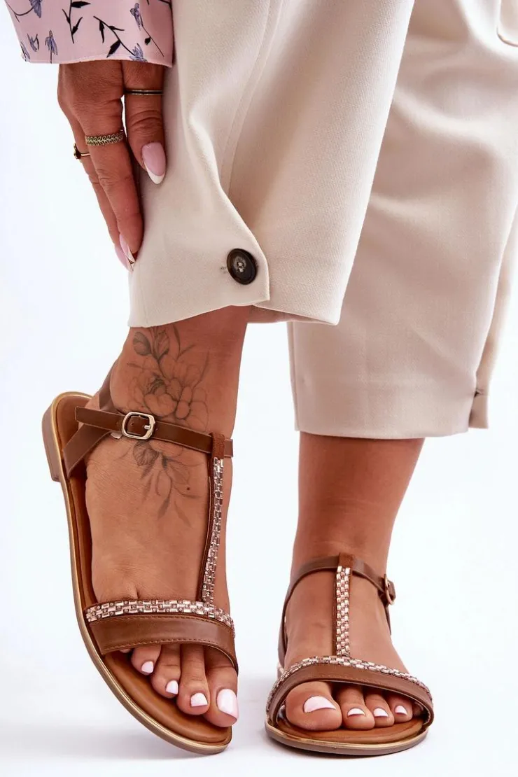 Best Boto Sandały Damskie Z Cyrkoniami Brązowe Penna