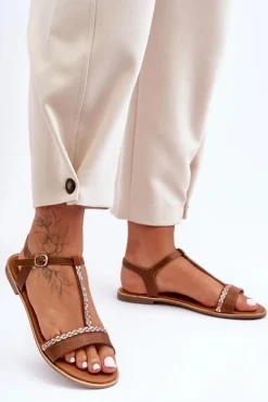 Best Boto Sandały Damskie Z Cyrkoniami Brązowe Penna