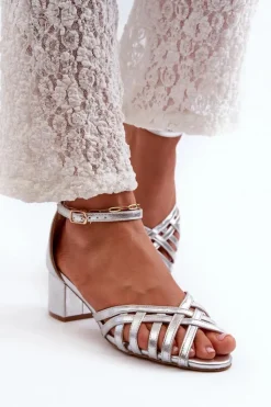 Boto Sandały Damskie Z Eko Skóry Na Niskim Obcasie Srebrne Monsha