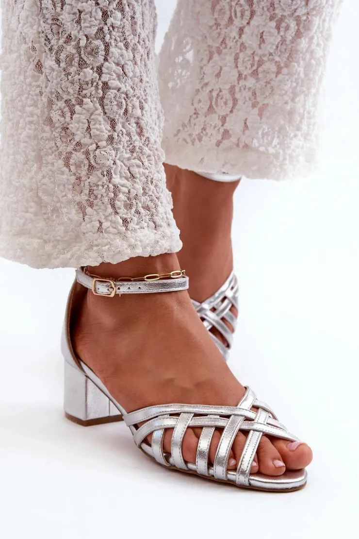 Boto Sandały Damskie Z Eko Skóry Na Niskim Obcasie Srebrne Monsha