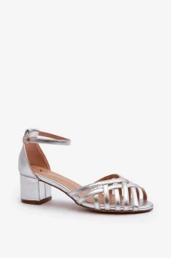 Boto Sandały Damskie Z Eko Skóry Na Niskim Obcasie Srebrne Monsha