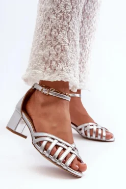 Boto Sandały Damskie Z Eko Skóry Na Niskim Obcasie Srebrne Monsha