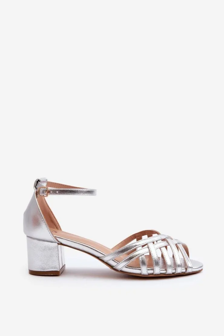 Boto Sandały Damskie Z Eko Skóry Na Niskim Obcasie Srebrne Monsha