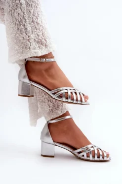 Boto Sandały Damskie Z Eko Skóry Na Niskim Obcasie Srebrne Monsha