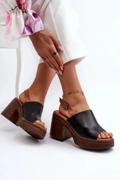 Buty damskie Vinceza Sandały Na Obcasie*Sandały Damskie Z Eko Skóry Na Masywnym Obcasie I Platformie Czarne Meeyah