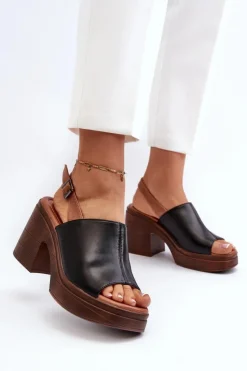 Buty damskie Vinceza Sandały Na Obcasie*Sandały Damskie Z Eko Skóry Na Masywnym Obcasie I Platformie Czarne Meeyah