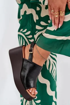 Discount Boto Sandały Damskie Z Eko Skóry Na Platformie I Koturnie Czarne Leaniria