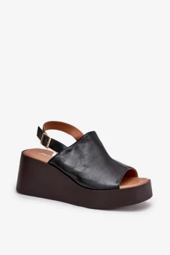 Discount Boto Sandały Damskie Z Eko Skóry Na Platformie I Koturnie Czarne Leaniria