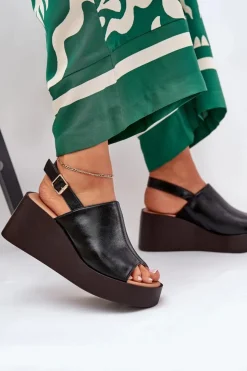 Discount Boto Sandały Damskie Z Eko Skóry Na Platformie I Koturnie Czarne Leaniria