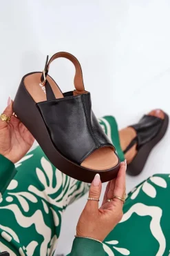 Discount Boto Sandały Damskie Z Eko Skóry Na Platformie I Koturnie Czarne Leaniria