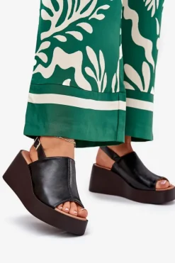 Discount Boto Sandały Damskie Z Eko Skóry Na Platformie I Koturnie Czarne Leaniria