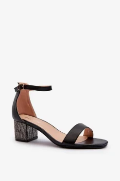 Damskie Boto Sandały Damskie Z Eko Skóry Na Zdobionym Obcasie Czarne Wiatalia