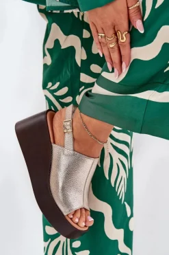 Boto Sandały Z Cholewką|Sandały Na Koturnie*Sandały Damskie Z Eko Skóry Na Platformie I Koturnie Złote Leaniria