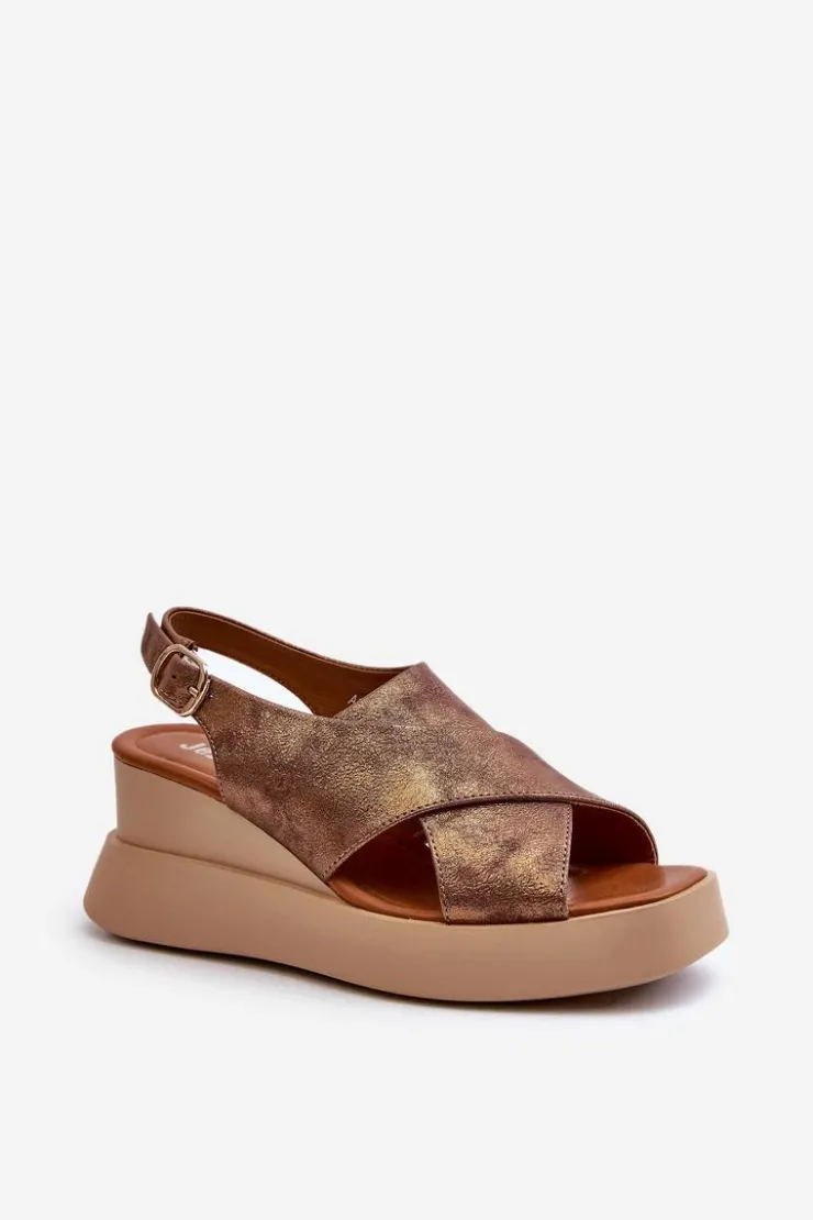 Clearance Boto Sandały Damskie Z Eko Skóry Na Platformie I Koturnie Miedziane Vaiara