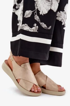 Damskie Boto Sandały Damskie Z Eko Skóry Złote Tosmelia