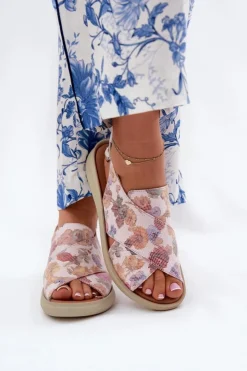 Boto Sandały Damskie Z Eko Skóry W Kwiaty Multikolor Tosmelia Wielokolorowy