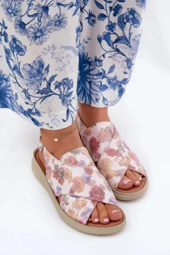 Boto Sandały Damskie Z Eko Skóry W Kwiaty Multikolor Tosmelia Wielokolorowy