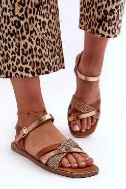 Buty Sergio Leone Sandały Płaskie*Sandały Damskie Z Eko Skóry Sergio Leone SK085H Brązowe