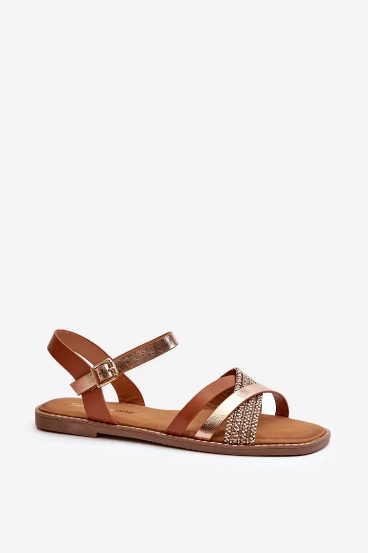 Buty Sergio Leone Sandały Płaskie*Sandały Damskie Z Eko Skóry Sergio Leone SK085H Brązowe