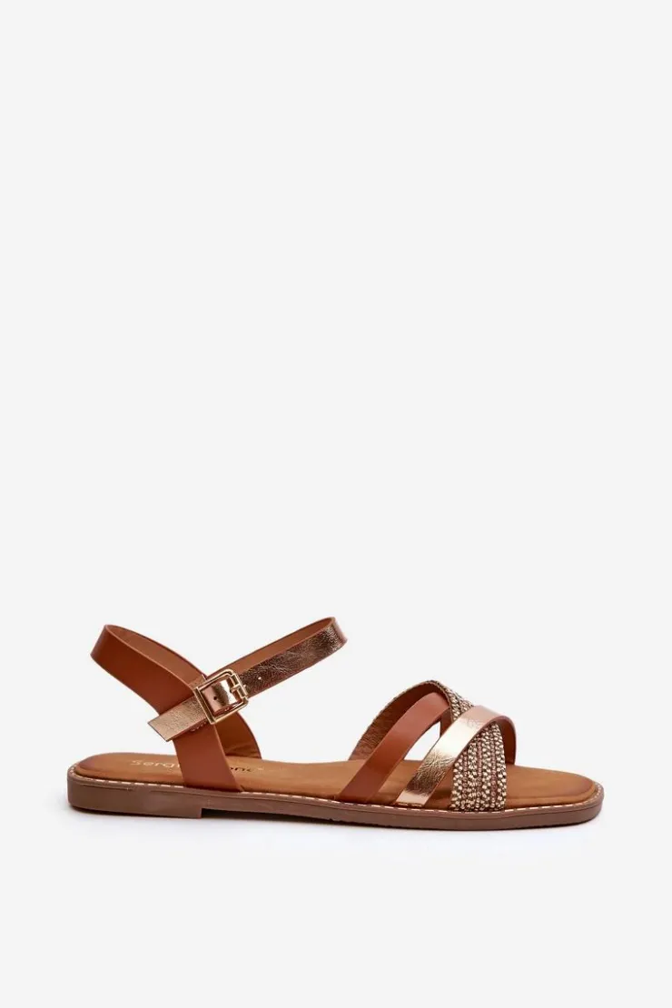 Buty Sergio Leone Sandały Płaskie*Sandały Damskie Z Eko Skóry Sergio Leone SK085H Brązowe
