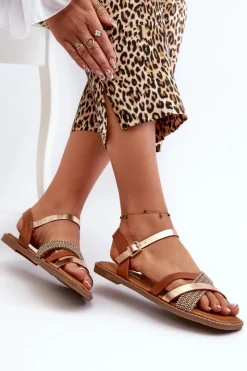 Buty Sergio Leone Sandały Płaskie*Sandały Damskie Z Eko Skóry Sergio Leone SK085H Brązowe