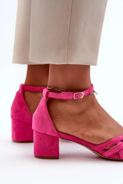 Boto Sandały Na Obcasie*Sandały Damskie Z Eko Zamszu Na Niskim Obcasie Fuksja Monsha