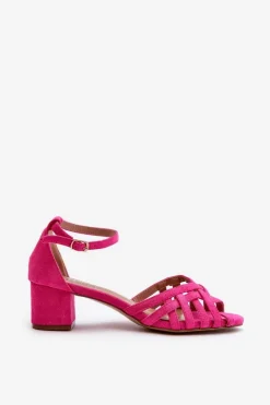 Boto Sandały Na Obcasie*Sandały Damskie Z Eko Zamszu Na Niskim Obcasie Fuksja Monsha