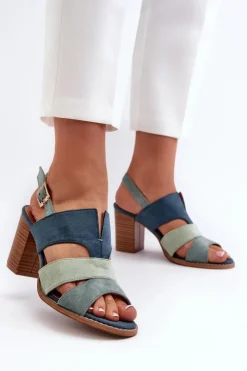 Sale Evento Sandały Damskie Z Eko Zamszu Na Obcasie Słupku Niebieskie Qutima