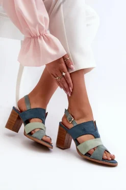 Sale Evento Sandały Damskie Z Eko Zamszu Na Obcasie Słupku Niebieskie Qutima