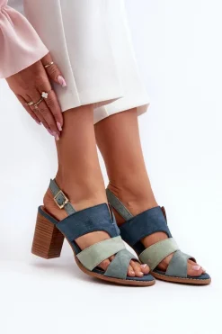 Sale Evento Sandały Damskie Z Eko Zamszu Na Obcasie Słupku Niebieskie Qutima