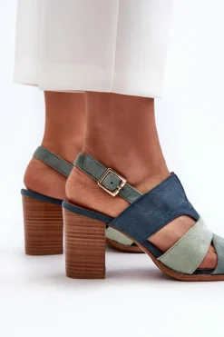 Sale Evento Sandały Damskie Z Eko Zamszu Na Obcasie Słupku Niebieskie Qutima