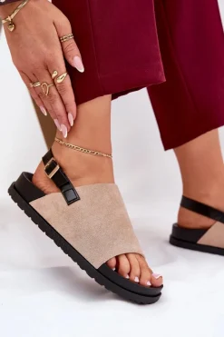 Outlet Boto Sandały Damskie Z Eko Zamszu Na Platformie Beżowe Migola