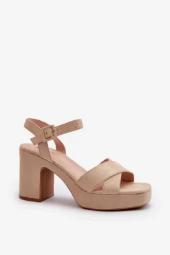 Damskie Boto Sandały Damskie Z Eko Zamszu Na Słupku I Platformie Jasnobeżowe Sakane