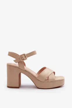 Damskie Boto Sandały Damskie Z Eko Zamszu Na Słupku I Platformie Jasnobeżowe Sakane