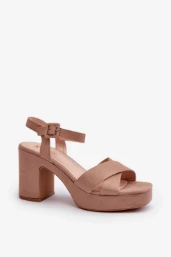 Boto Sandały Na Obcasie*Sandały Damskie Z Eko Zamszu Na Słupku I Platformie Ciemnobeżowe Sakane