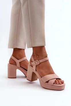 Damskie Boto Sandały Damskie Z Eko Zamszu Na Słupku I Platformie Różowe Sakane