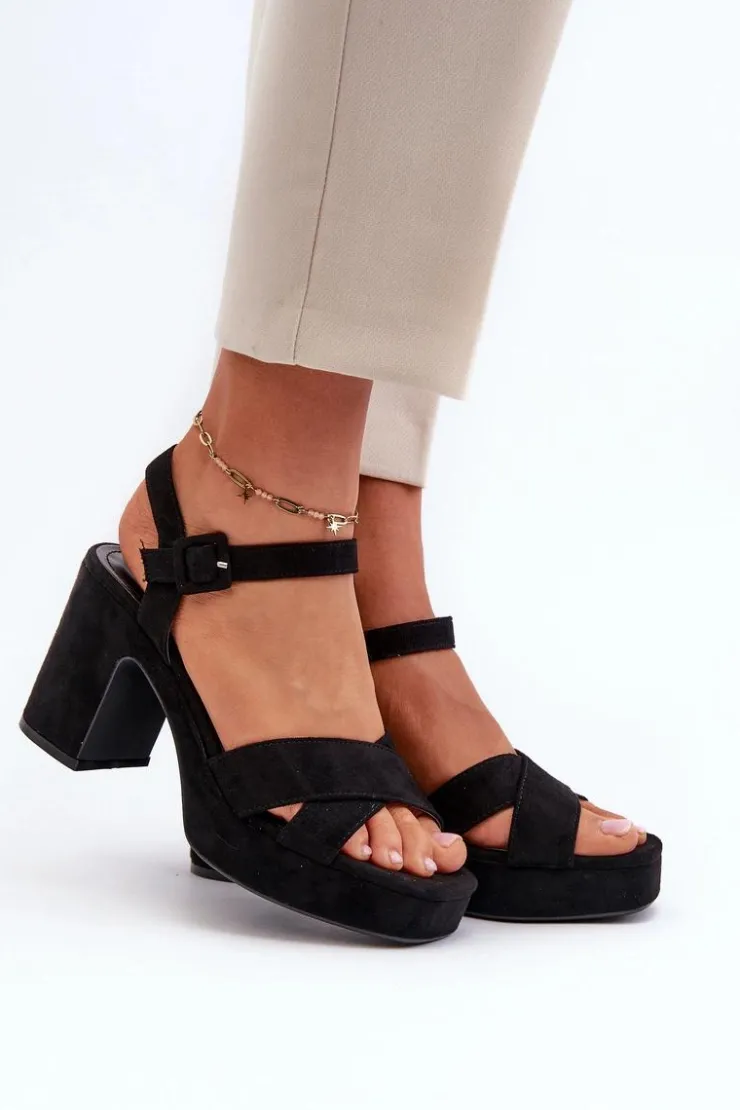 Best Boto Sandały Damskie Z Eko Zamszu Na Słupku I Platformie Czarne Sakane