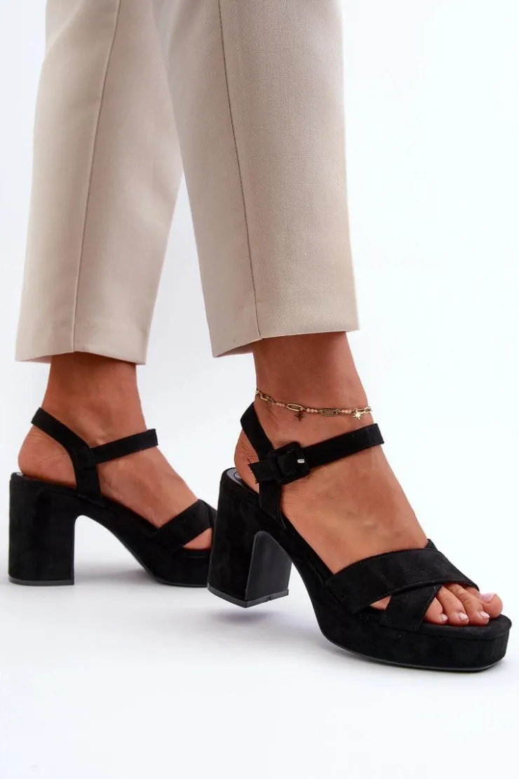 Best Boto Sandały Damskie Z Eko Zamszu Na Słupku I Platformie Czarne Sakane