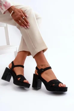 Best Boto Sandały Damskie Z Eko Zamszu Na Słupku I Platformie Czarne Sakane