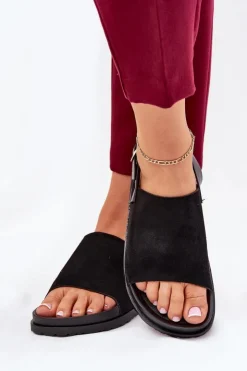 Damskie Boto Sandały Damskie Z Eko Zamszu Na Platformie Czarne Migola