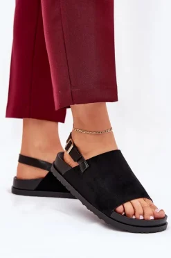 Damskie Boto Sandały Damskie Z Eko Zamszu Na Platformie Czarne Migola